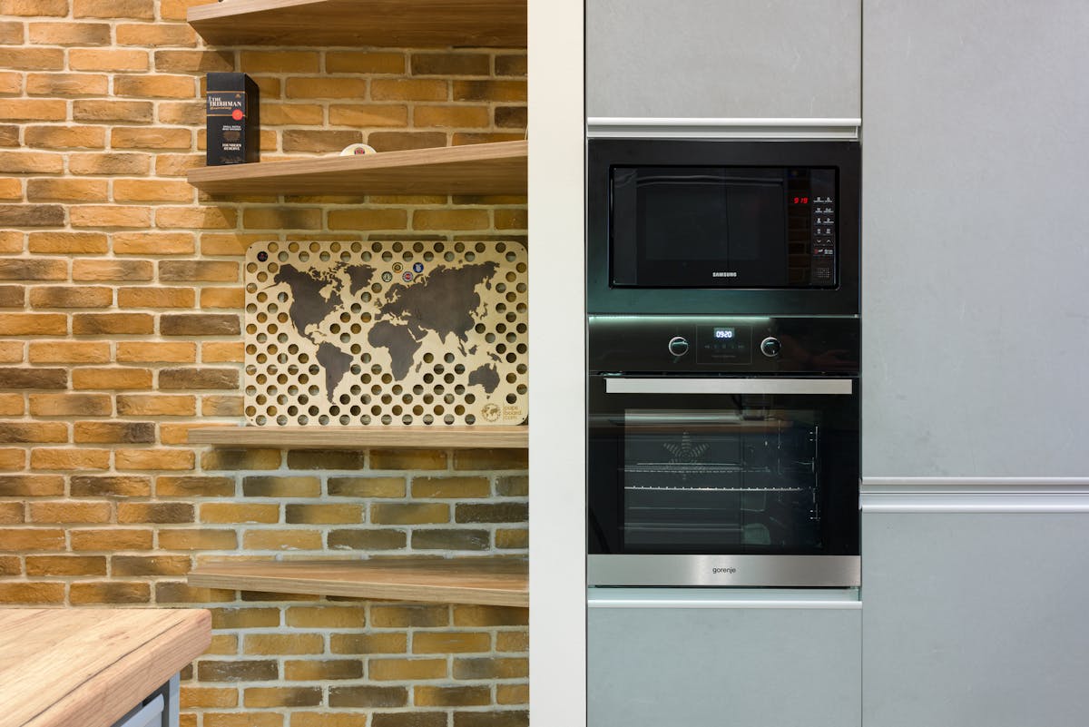 Kitchen microwave oven interior ready for defrost cycle, the USDA-approved method for fast thawing small cuts